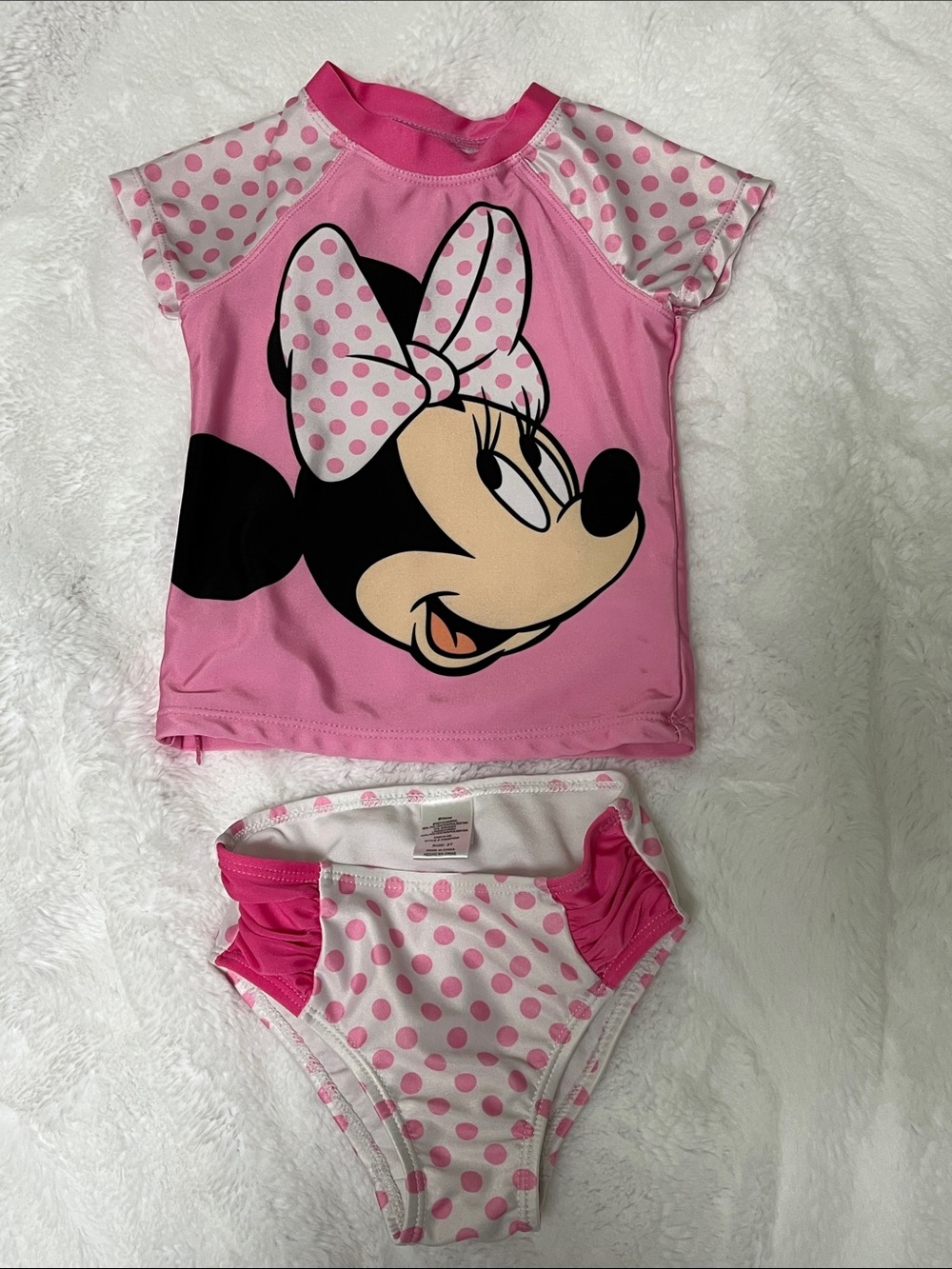 Disney Pink  & White polka dots Minnie Mouse Rashguard Swim Set, size 2T